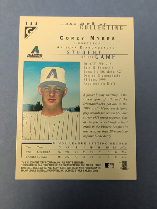 2000 Topps Gallery - Students of the Game Corey Myers #144 (RC)