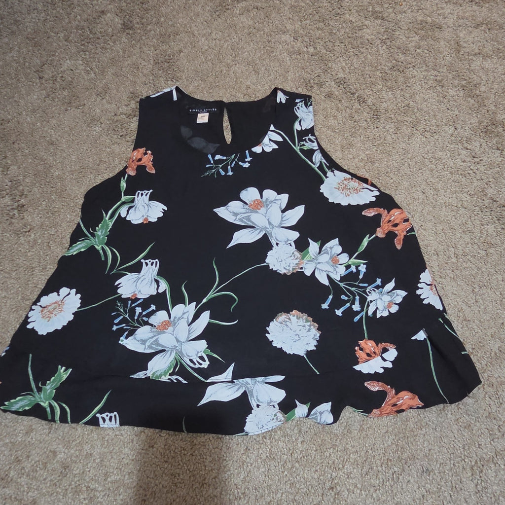 Simply Styled Sears Floral Sleeveless Blouse Tiered Top L