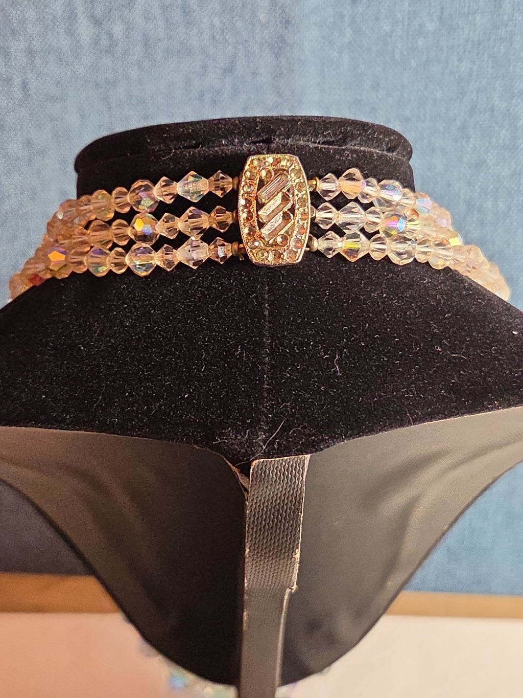 Triple Strand AB Crystal Iridescent Vintage Glam