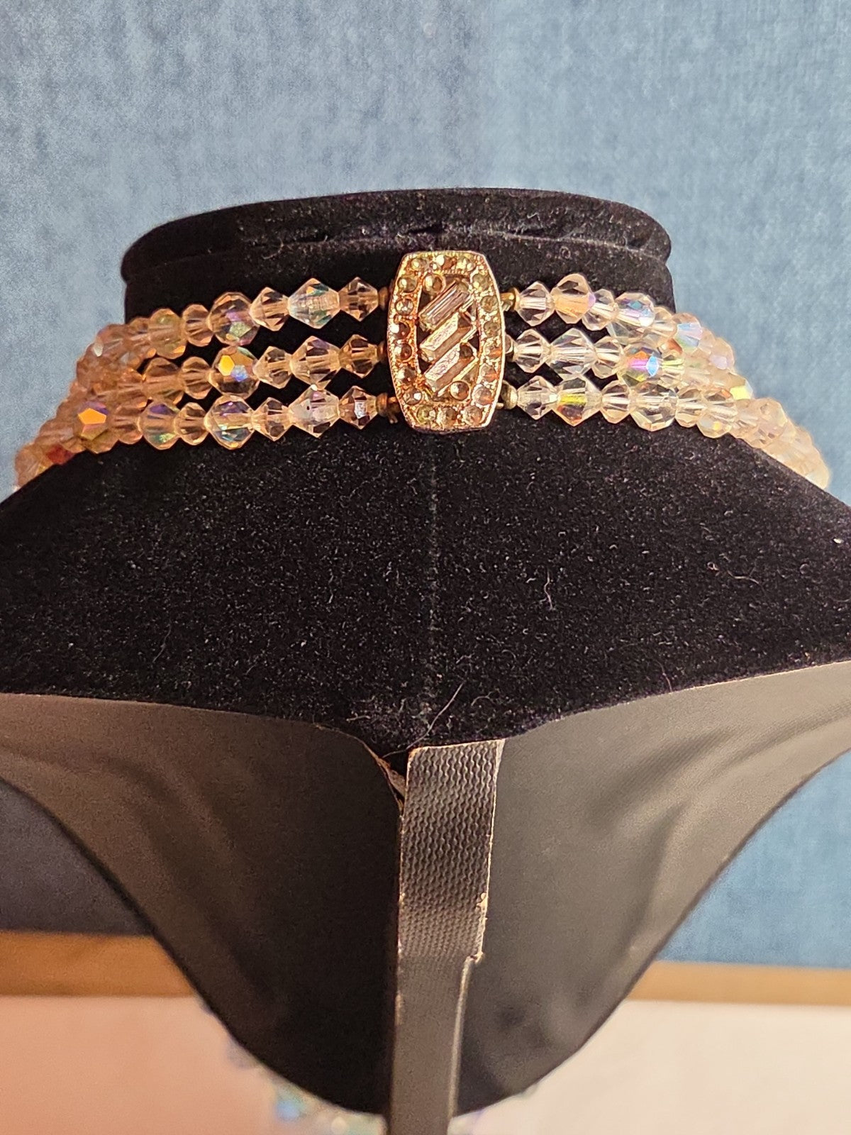 Triple Strand AB Crystal Iridescent Vintage Glam