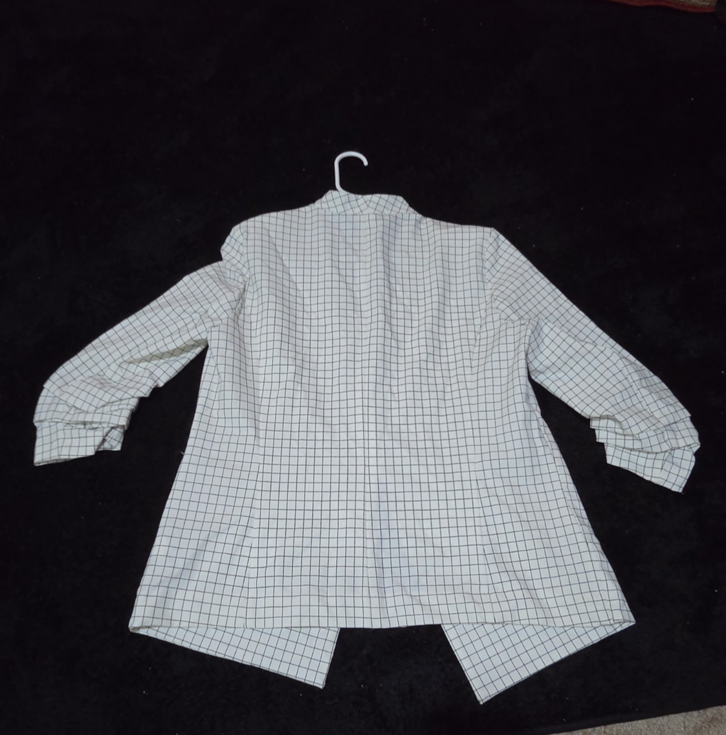 Rachel Zoe Open Front Blazer Women's S White Black Check 3/4 Sleeve Ruche Size L