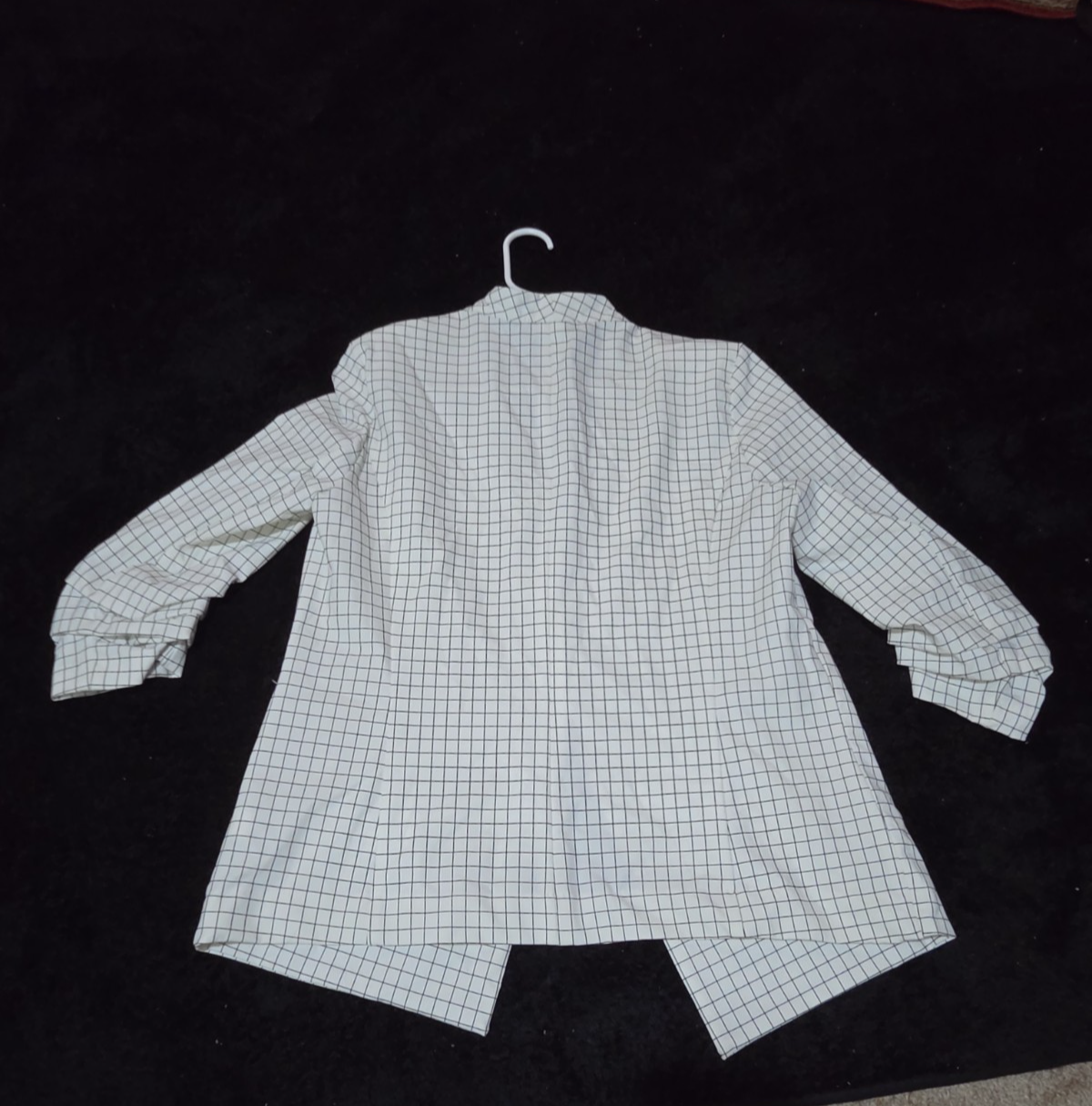 Rachel Zoe Open Front Blazer Women's S White Black Check 3/4 Sleeve Ruche Size L