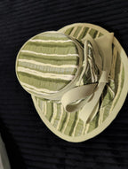 Carissimo Green Striped Wide Brim Church Derby Hat Bow Ribbon Vintage