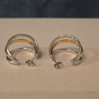 Triple Hoop Mixed Metal Gold Silver Tone Earrings Modern