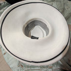 Tuscany Wide Brim Church Derby Dress Hat Black White Flower Bow Ribbon