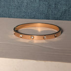 Hinged Bangle Copper Rose Gold Tone Rhinestone