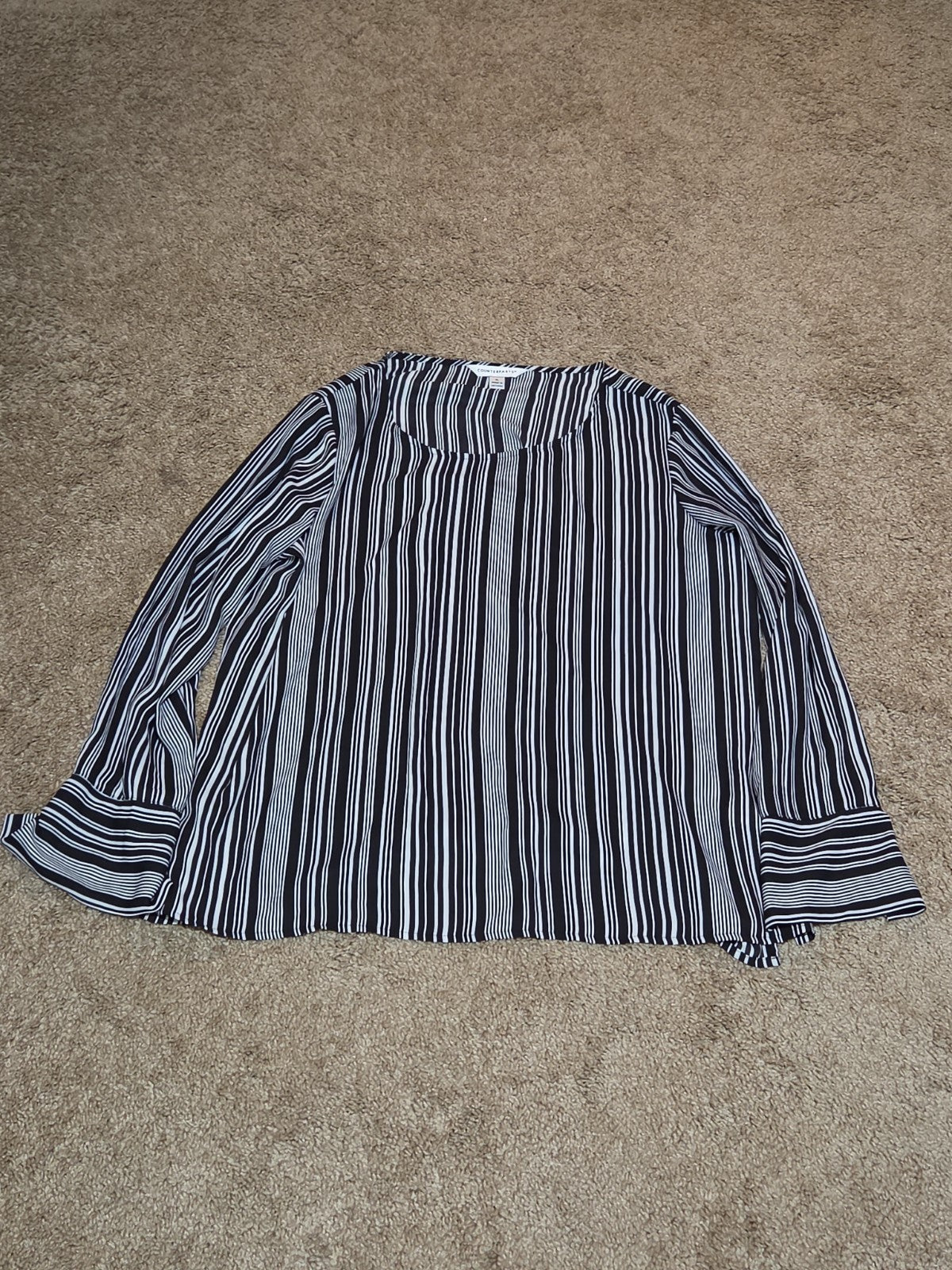 Counterparts Striped Blouse Women XL Black White Long Sleeve Top
