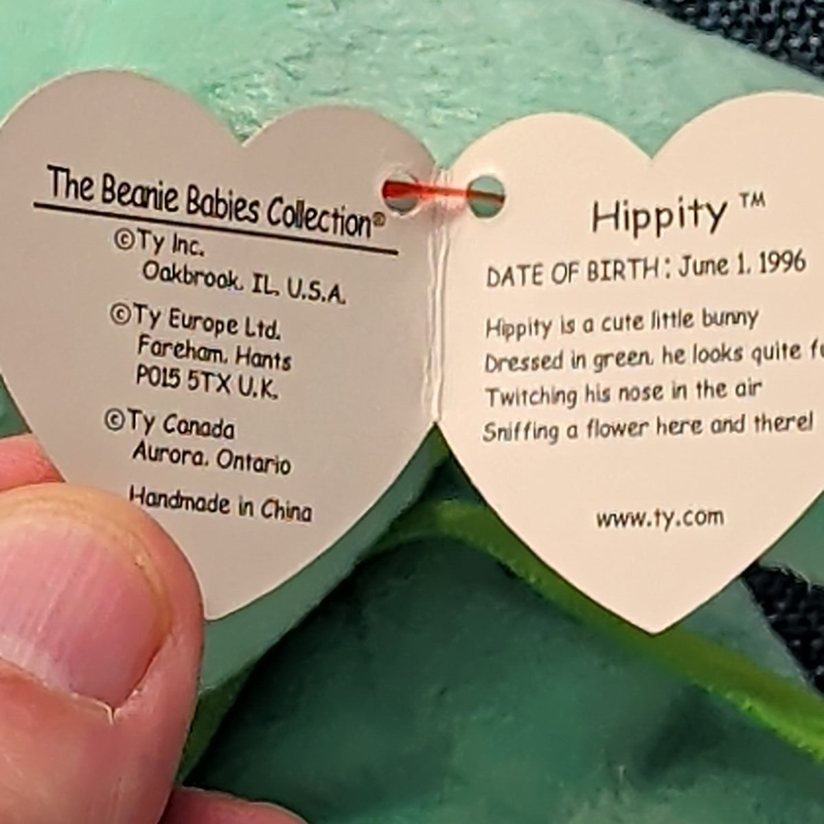 Ty Beanie Baby HIPPITY the Bunny | Retired 1997/1998 | 5th Gen Tag Mint Green