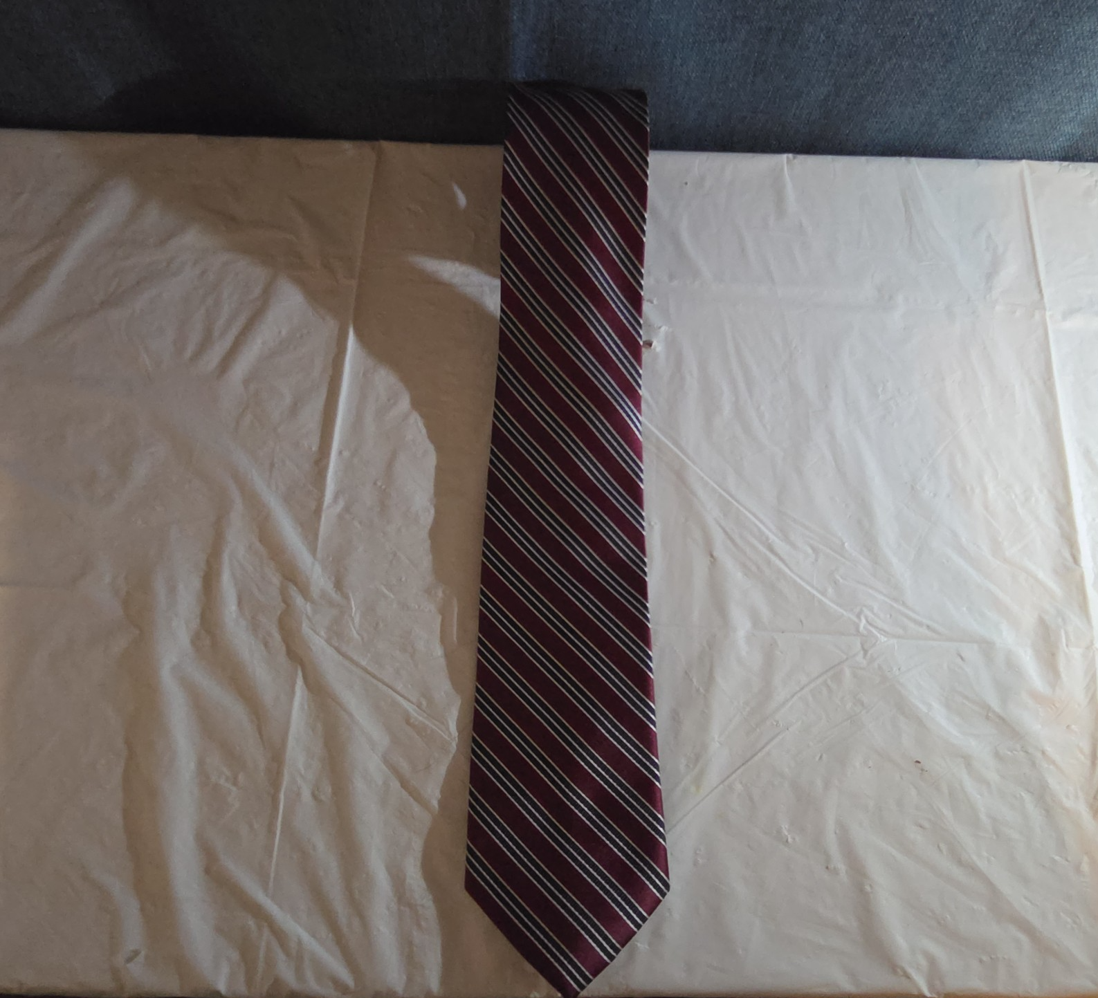 Bergamo New York Tie Burgundy Red Silver Striped Mens Silk Necktie Regimental