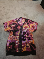 Alfani Petite Large P/L Boho Mesh Top Sheer Beaded V-Neck Floral Purple Blouse