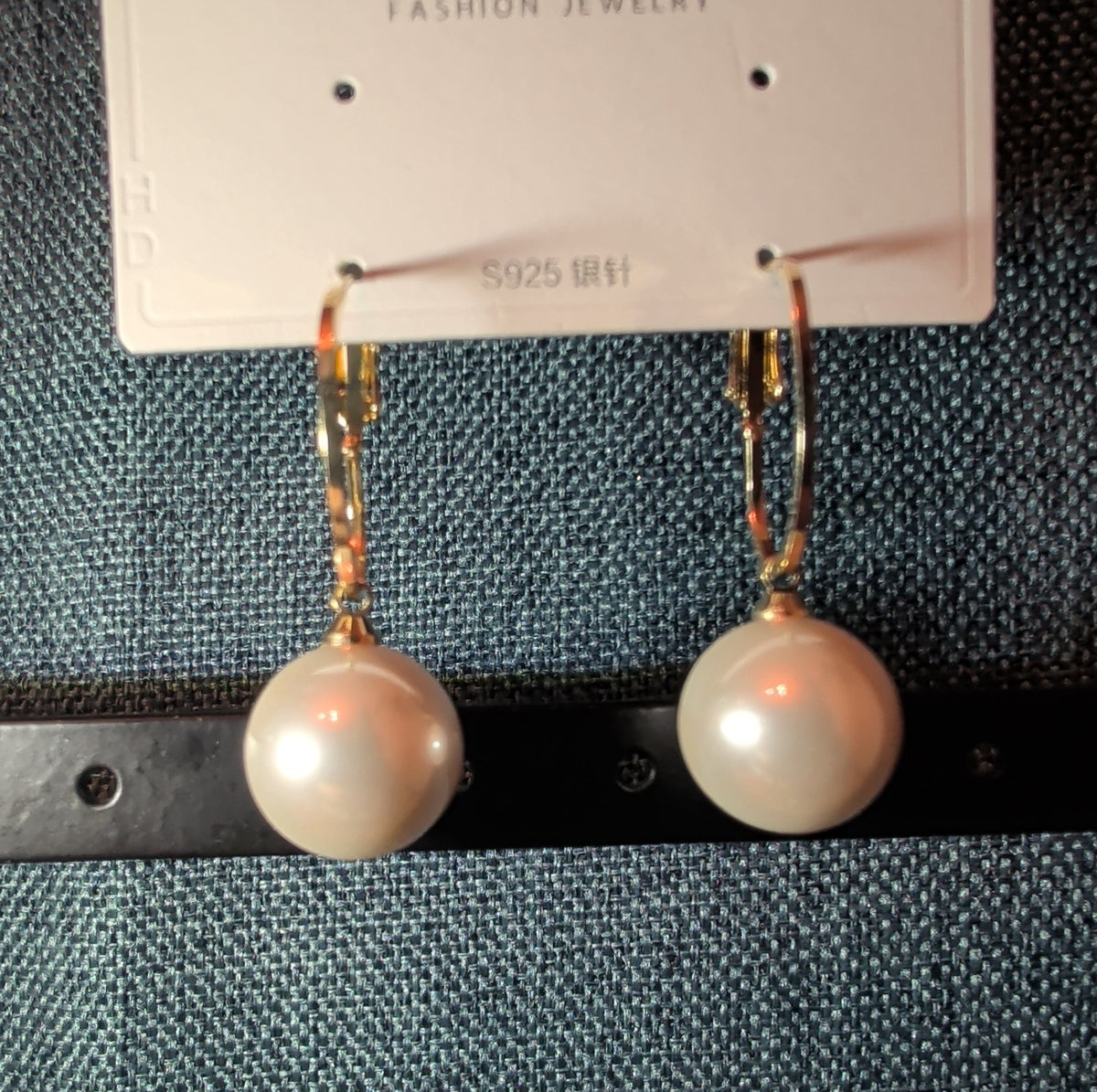 HS DP Fashion Pearl Drop Hoop Earrings 14K Gold Plated S925 Post Classic
