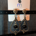Melody Boho Western Dangle Earrings Gold Tone Black Bead Vintage Vibe