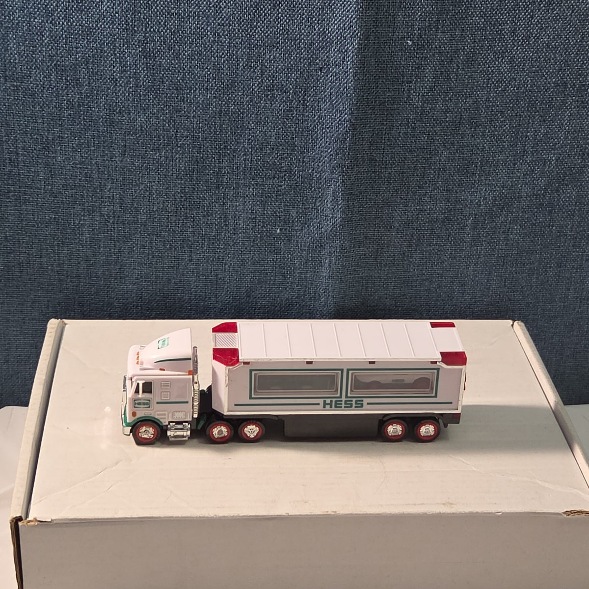 2021 Hess Mini Toy Truck Semi Hauler with Race Car White & Green Collectible
