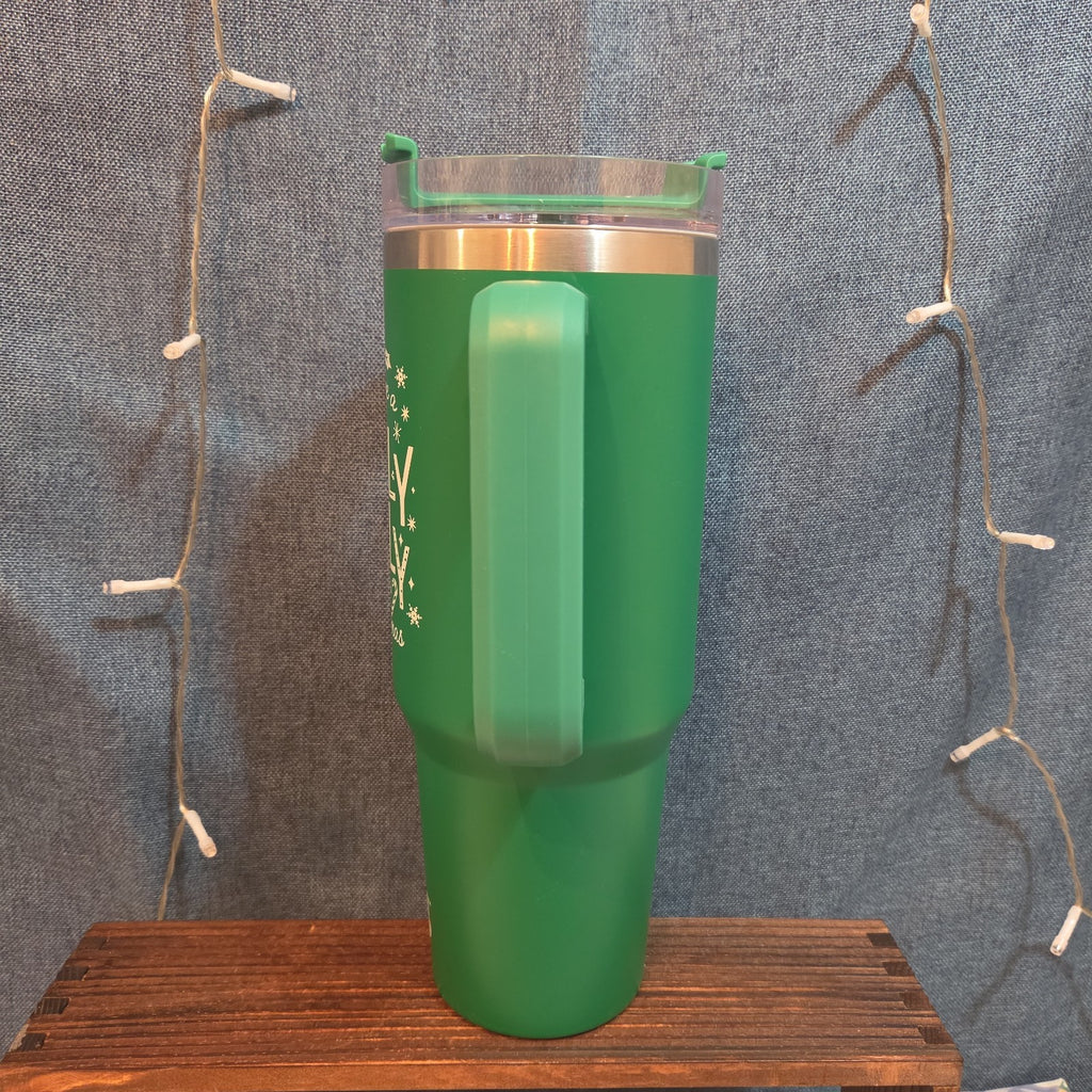 Holly Dolly Christmas 40oz Tumbler Green Stainless Travel Mug