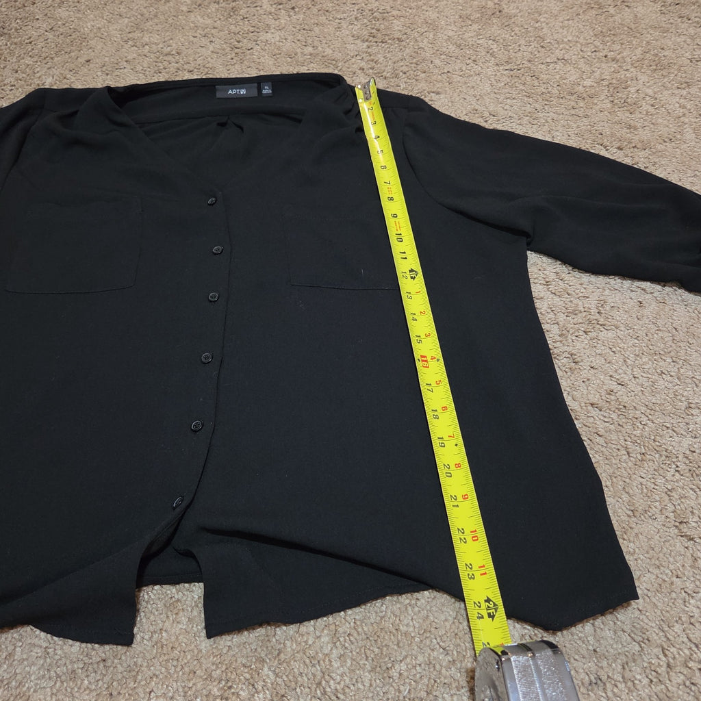 Apt 9 Black Blouse Womens XL V-Neck Roll Tab Sleeve Lightweight Shirt Casual Top