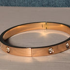 Hinged Bangle Copper Rose Gold Tone Rhinestone