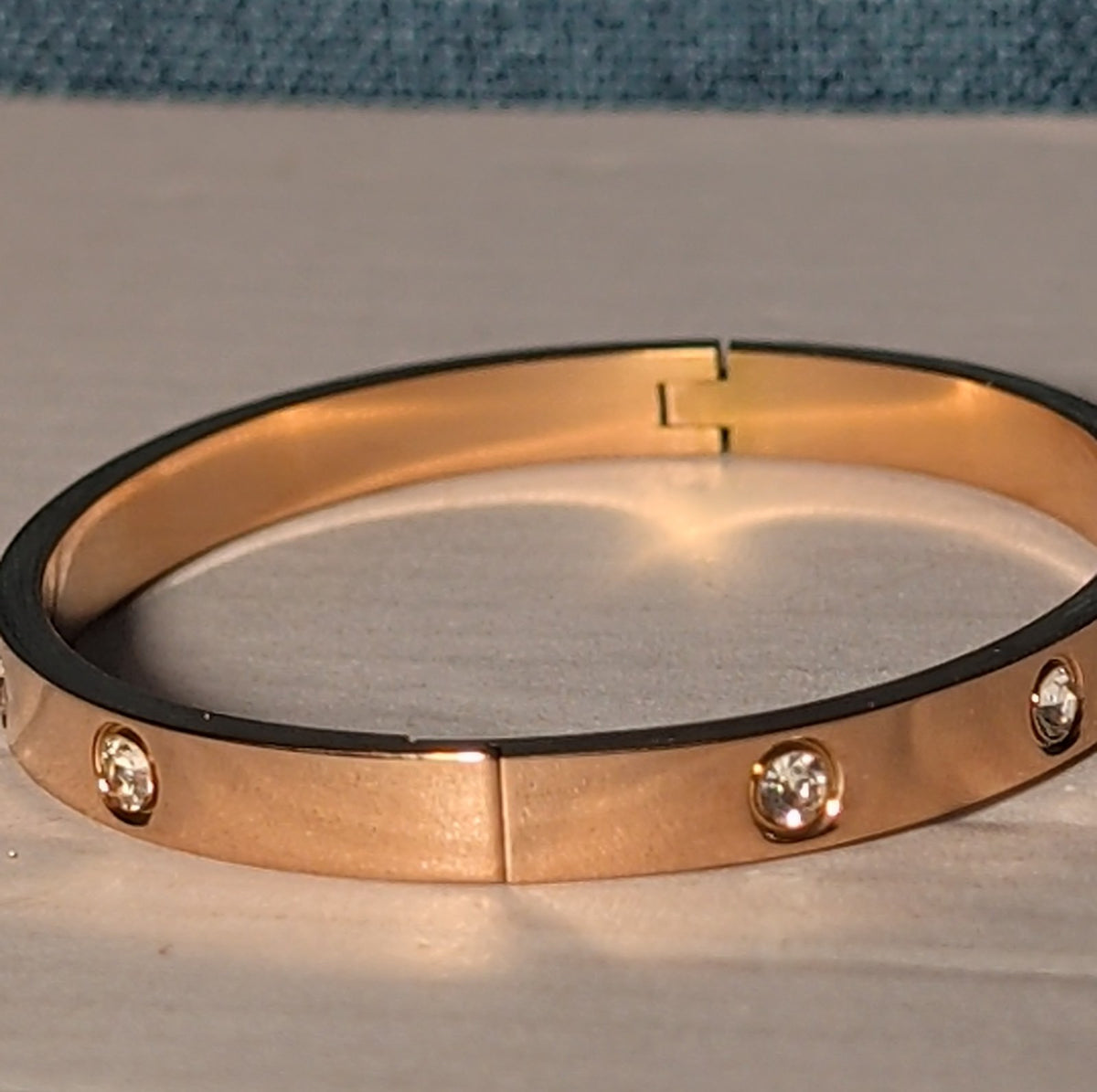 Hinged Bangle Copper Rose Gold Tone Rhinestone