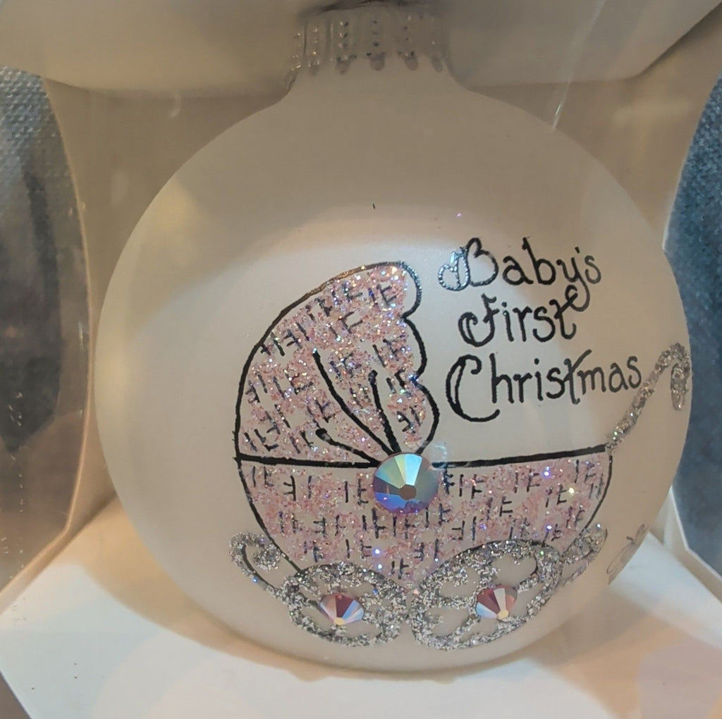 Heart Gifts By Teresa Babys First Christmas Glass Ornament Pink Swarovski