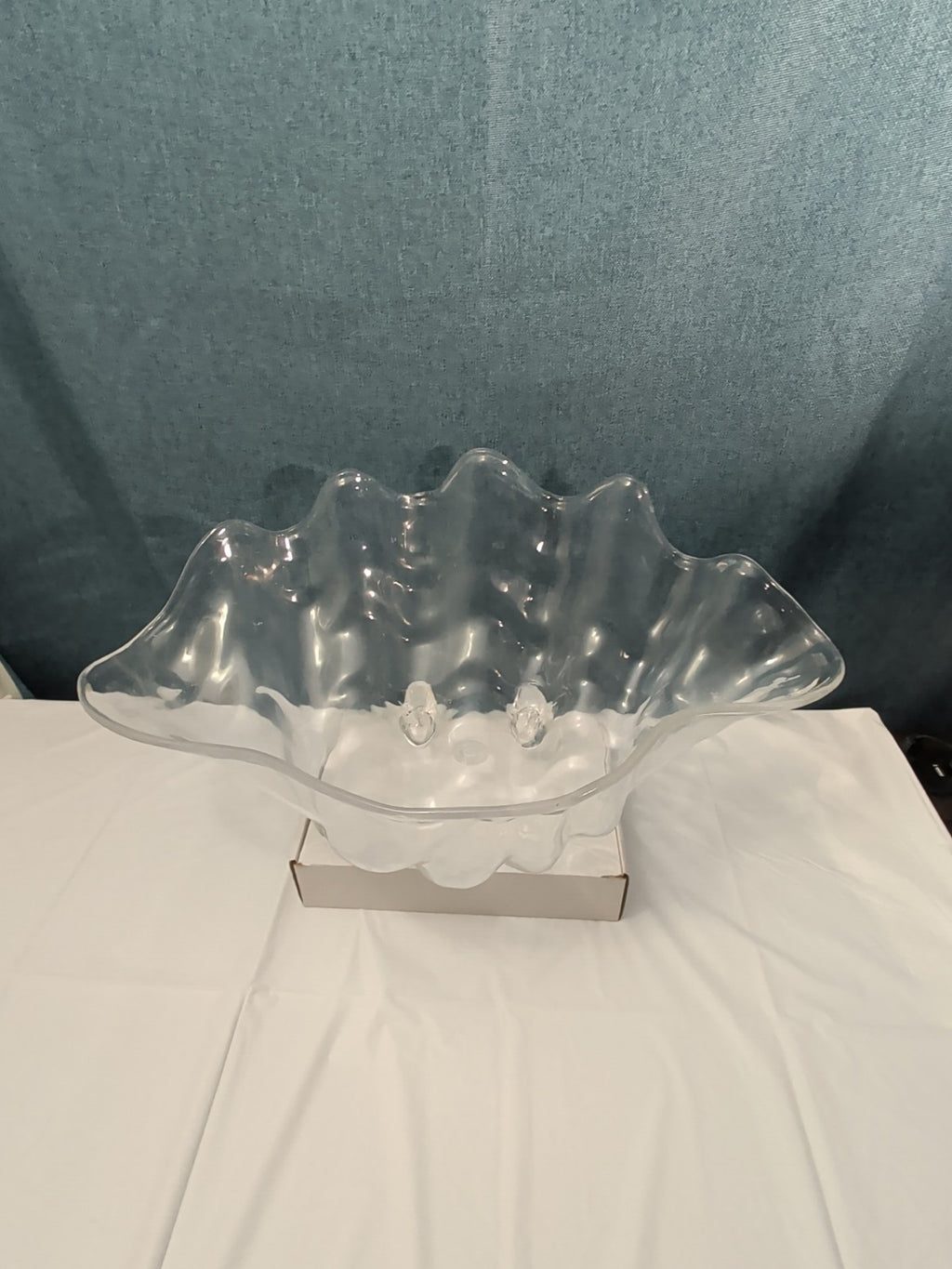 Large Acrylic Clam Shell Serving Bowl 18" Wavy Scalloped Beach House Centerpiece