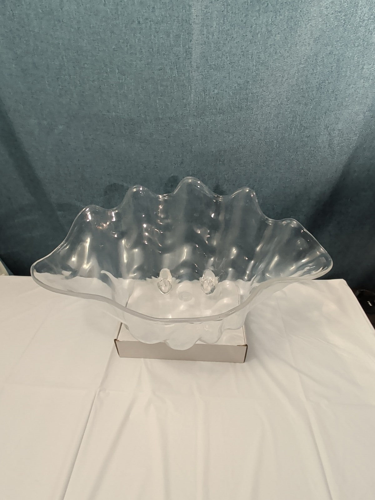 Large Acrylic Clam Shell Serving Bowl 18" Wavy Scalloped Beach House Centerpiece