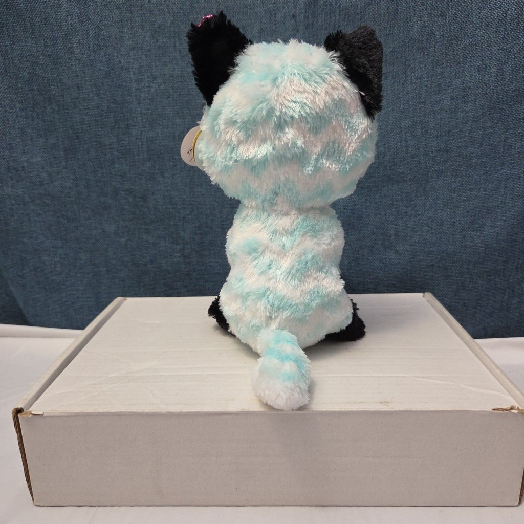Ty Beanie Boos Atlas Aqua Chevron Fox 6" Plush Blue Glitter Eyes Retired MWMT