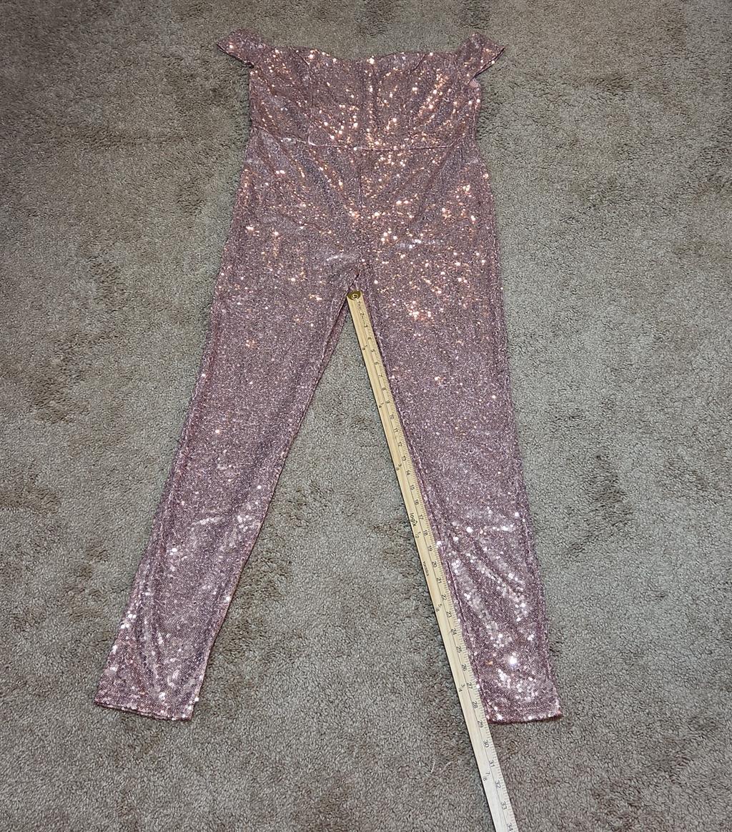 Rose Gold Sequin Off Shoulder Party Jumpsuit Romper  XL