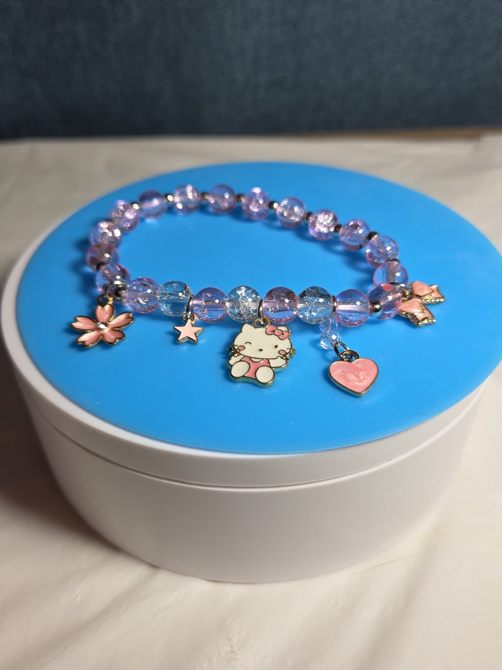Kawaii Kitty Pink Beaded Stretch Charm Bracelet Y2K