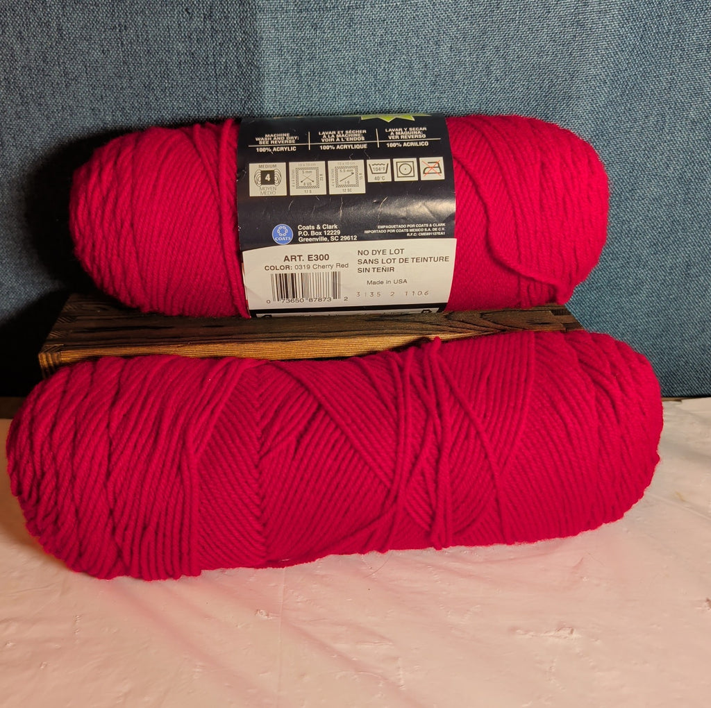 Red Heart Super Saver Cherry Red Yarn Lot 2 Skeins Worsted E300 New & Used