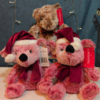 Delightful Holiday Christmas Teddy Bear Plush Lot 3 Pink Brown