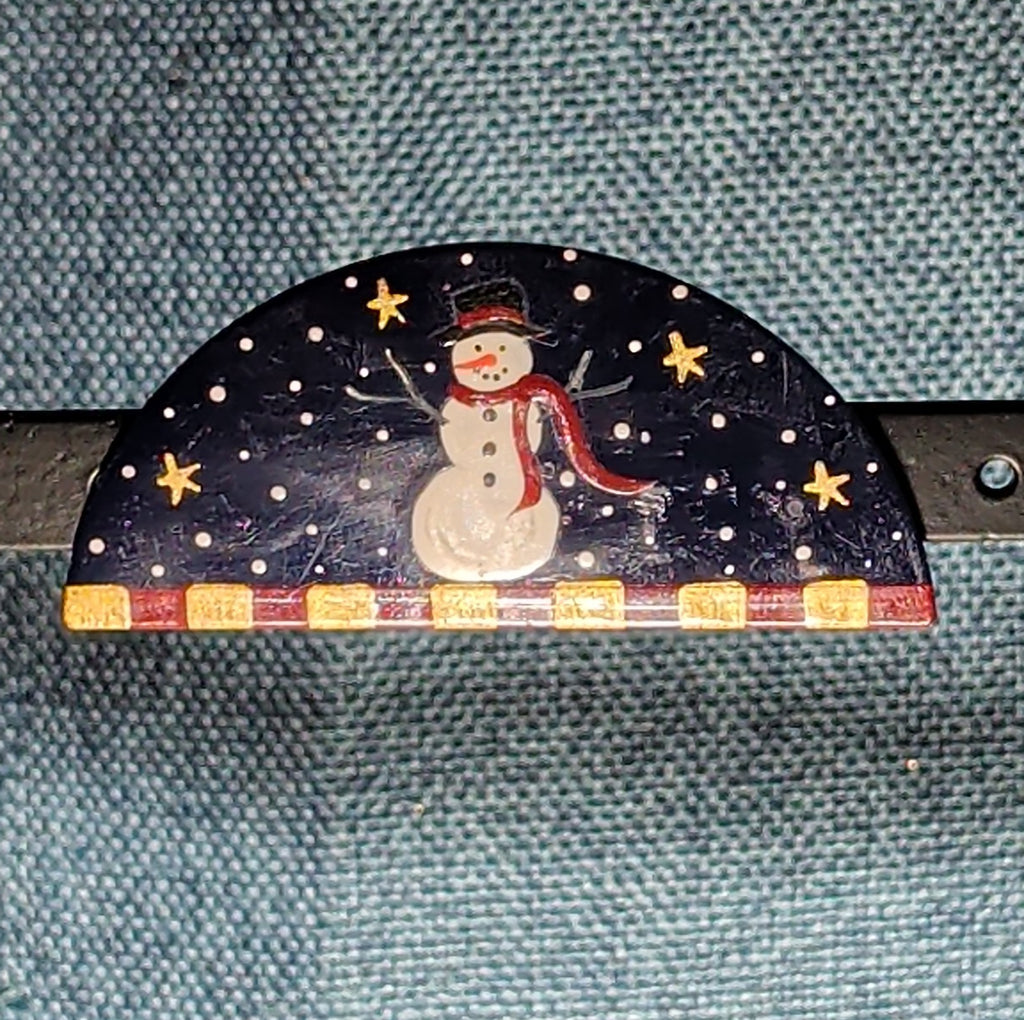 JB Snowman Half Moon Painted Metal Brooch 1996 Folk Art