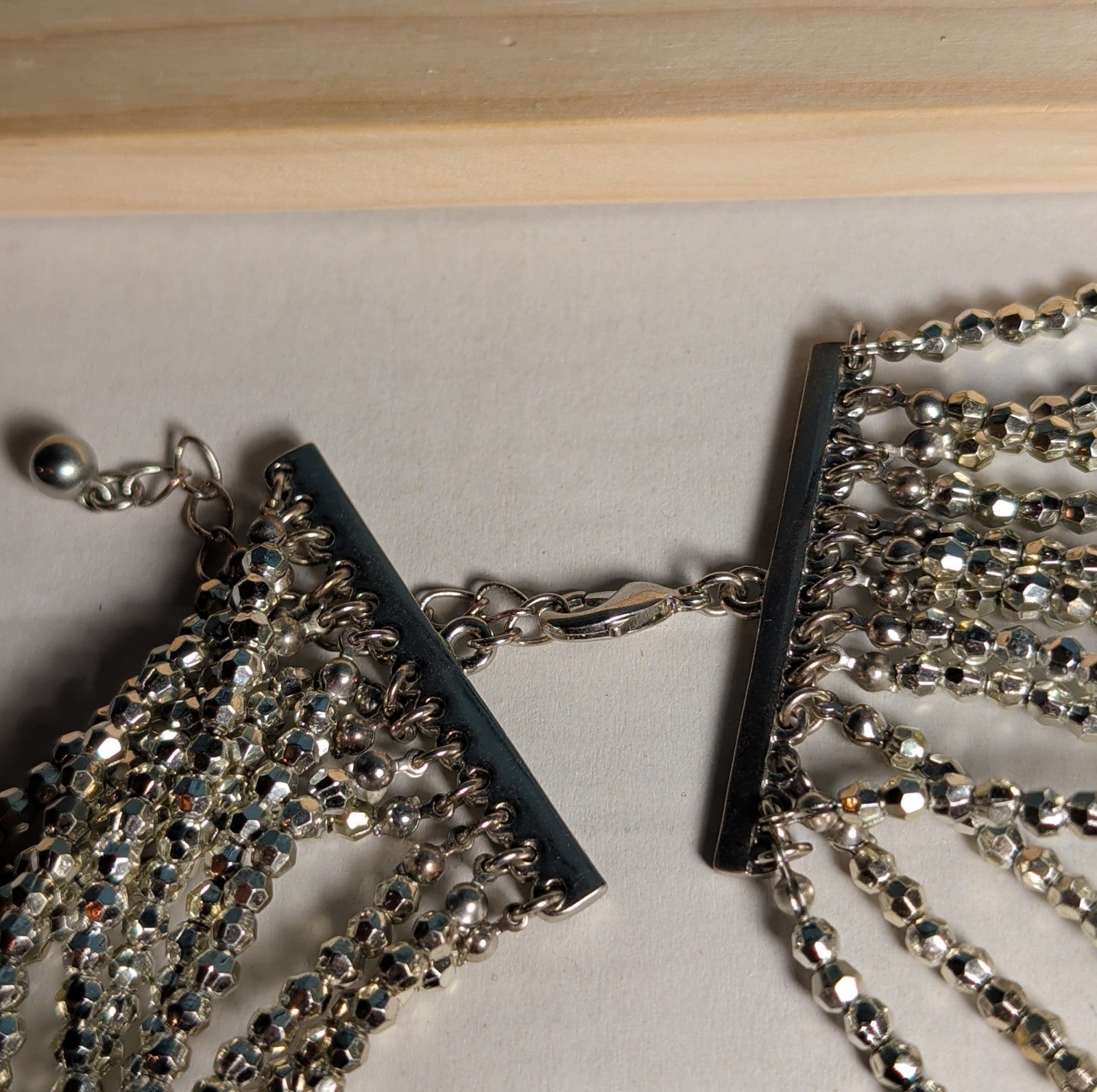Multi Strand Silver Tone Beaded Statement Necklace Glam