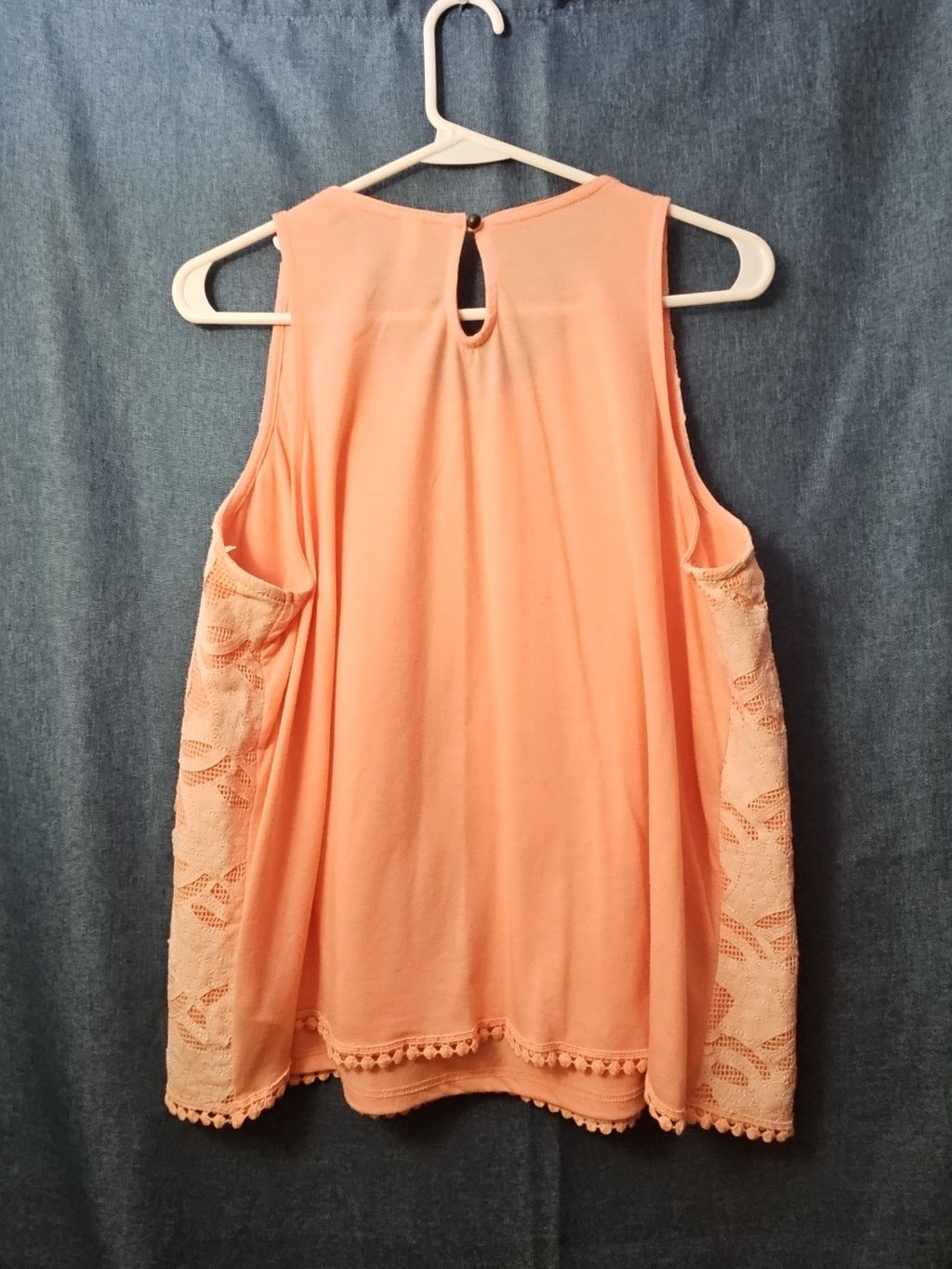 Xhilaration Peach Lace Overlay Tank Top with Pom-Pom Trim