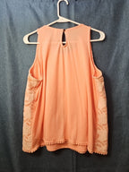 Xhilaration Peach Lace Overlay Tank Top with Pom-Pom Trim