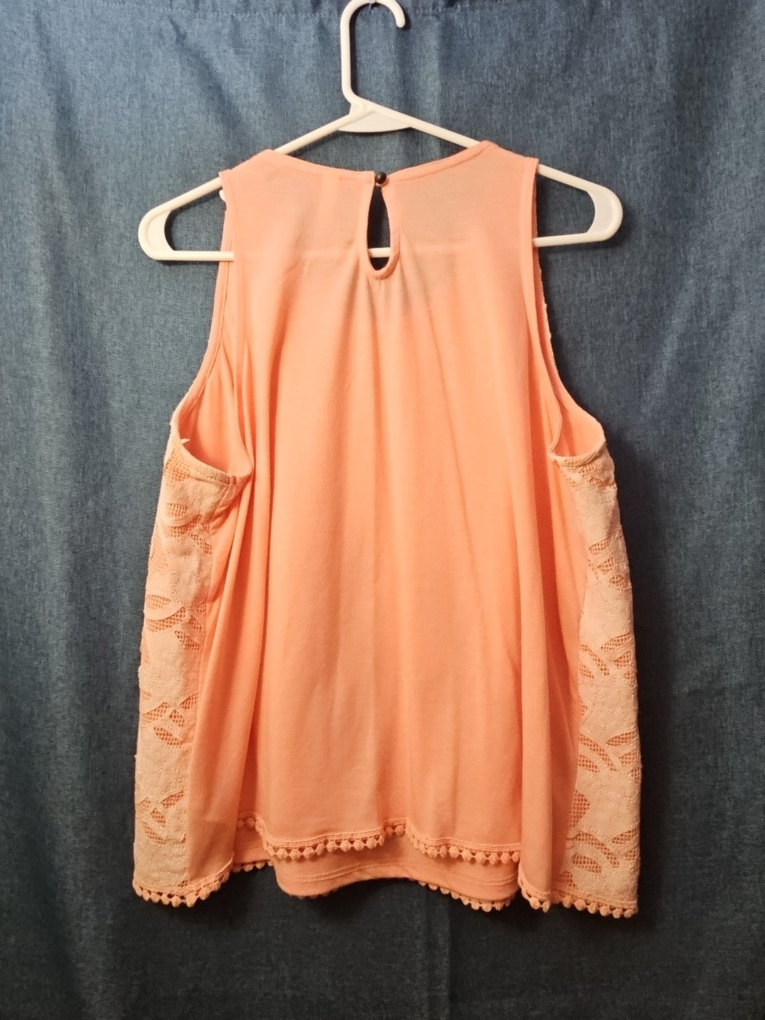 Xhilaration Peach Lace Overlay Tank Top with Pom-Pom Trim