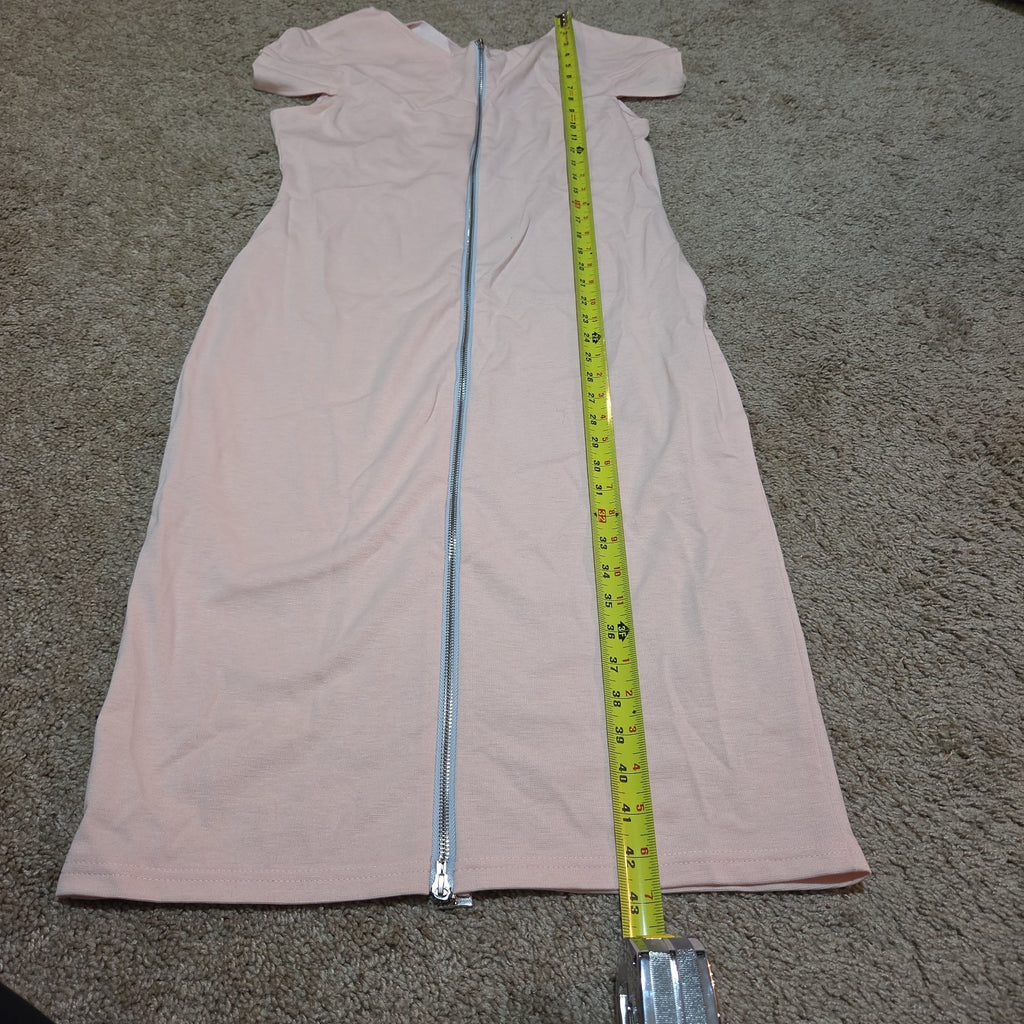 Blush Pink Midi Dress Full Zip Cutout Short Sleeve Bodycon XXL