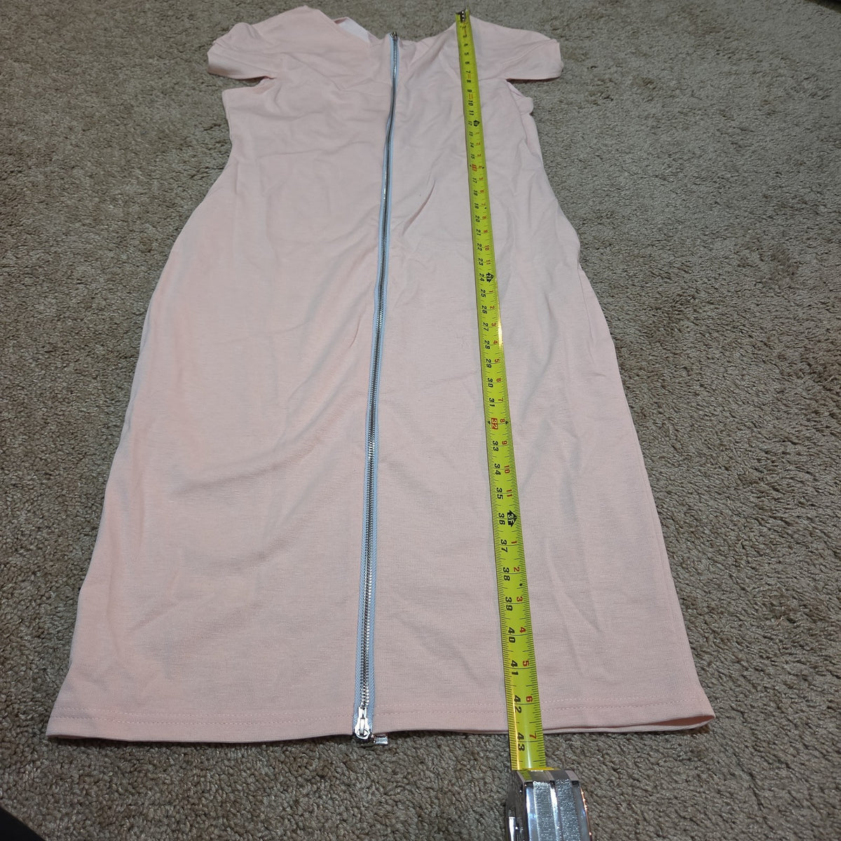 Blush Pink Midi Dress Full Zip Cutout Short Sleeve Bodycon XXL