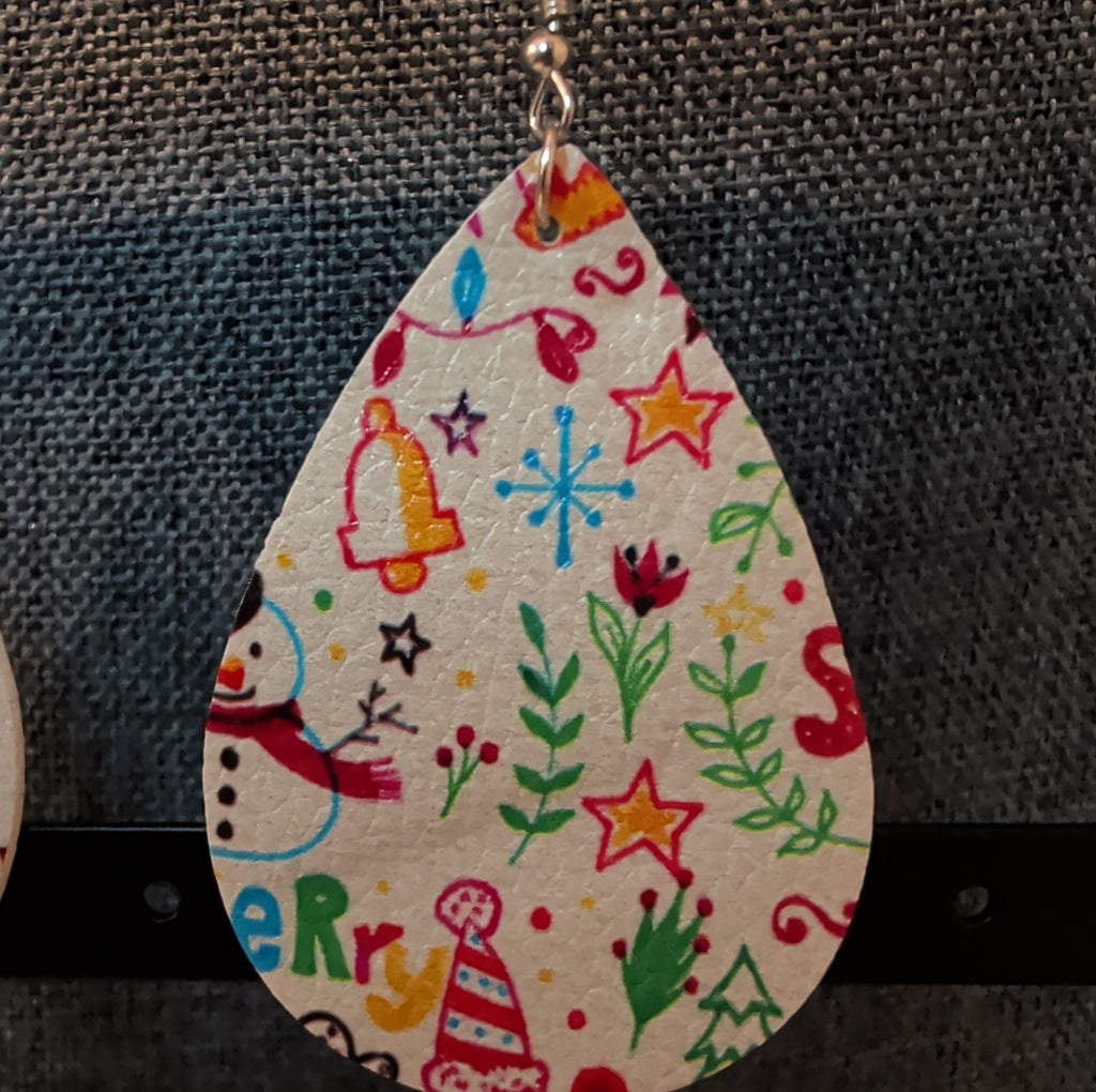 Faux Leather Teardrop Earrings Christmas Holiday Party Vibe NEW