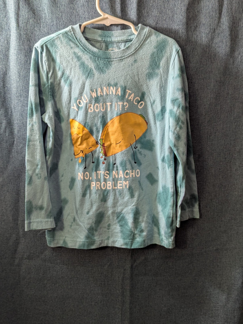 Wonder Nation Boys Shirt Size 6-7 S Long Sleeve Tie Dye Green Taco Funny Graphic