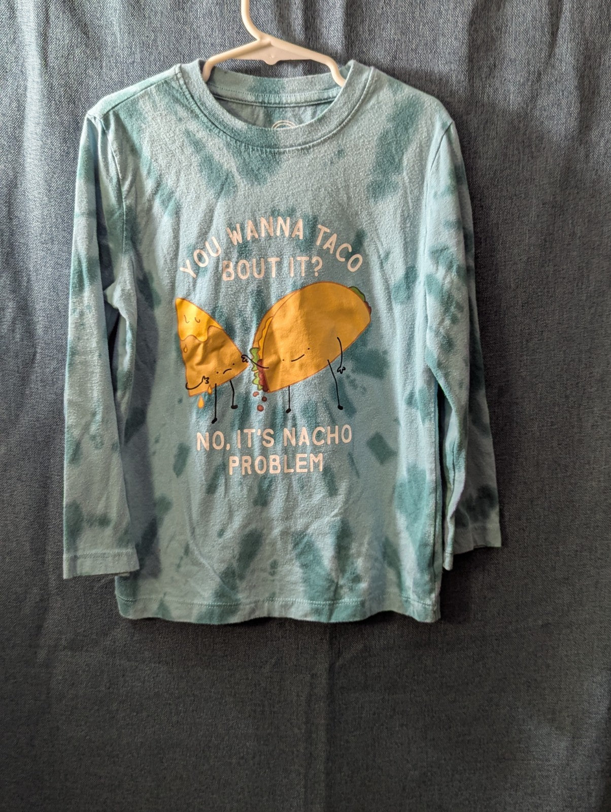 Wonder Nation Boys Shirt Size 6-7 S Long Sleeve Tie Dye Green Taco Funny Graphic