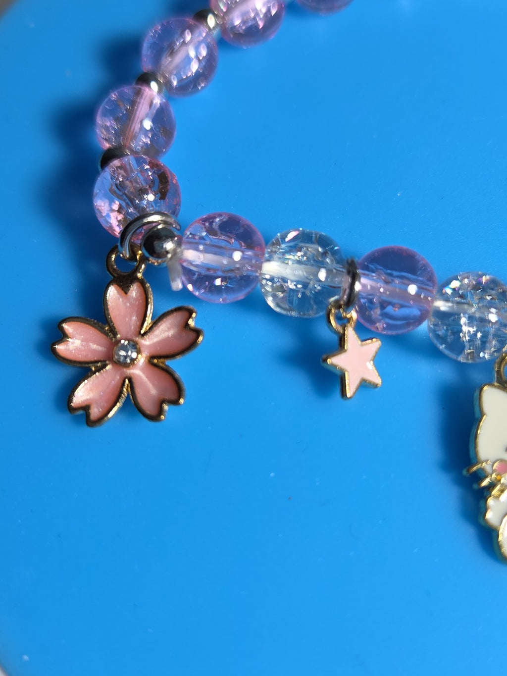 Kawaii Kitty Pink Beaded Stretch Charm Bracelet Y2K