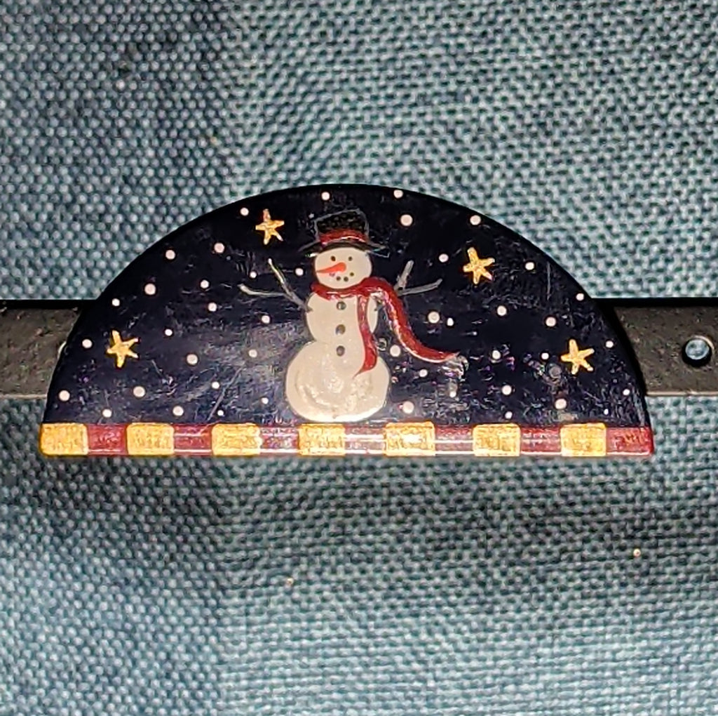 JB Snowman Half Moon Painted Metal Brooch 1996 Folk Art