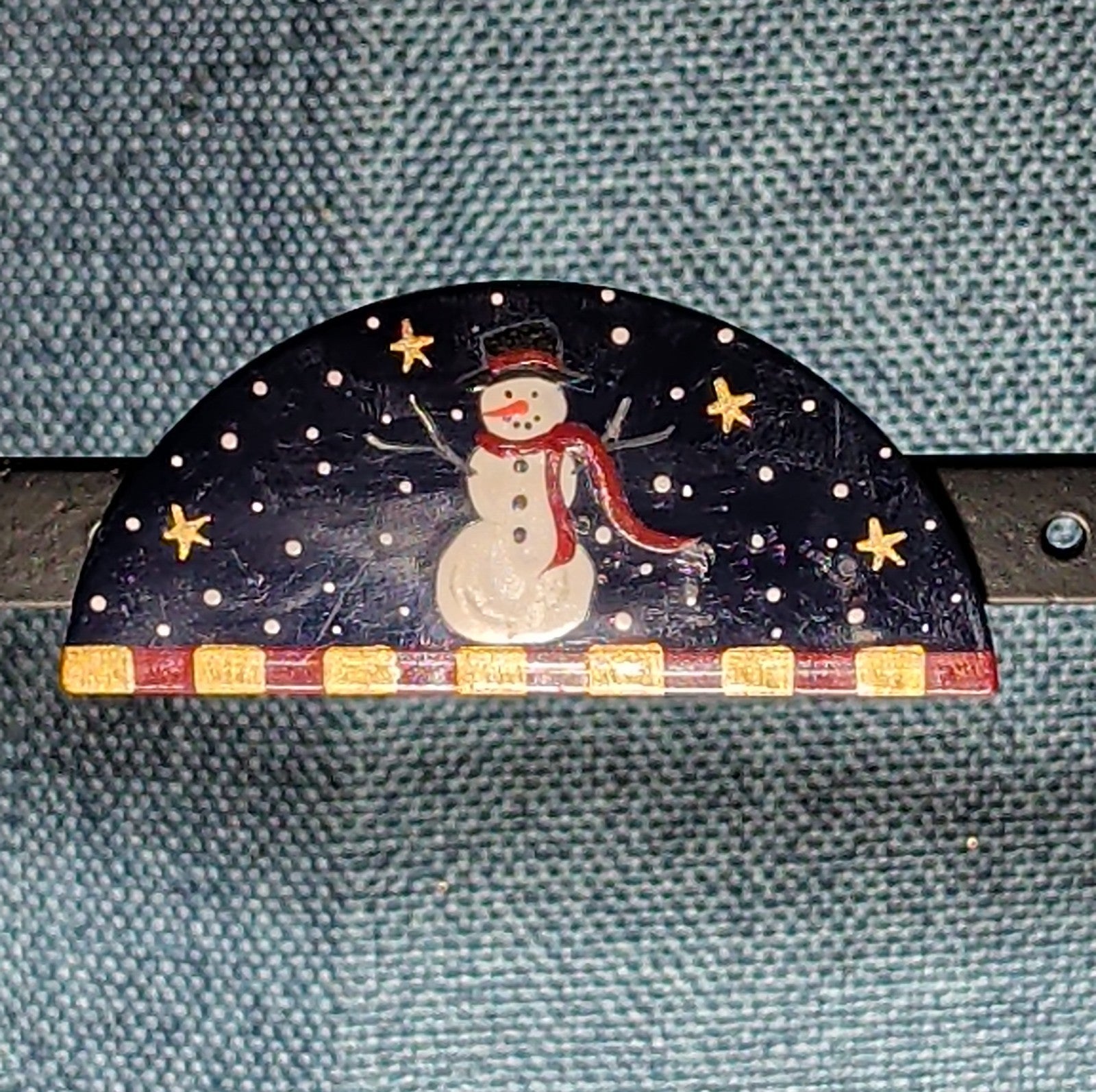 JB Snowman Half Moon Painted Metal Brooch 1996 Folk Art