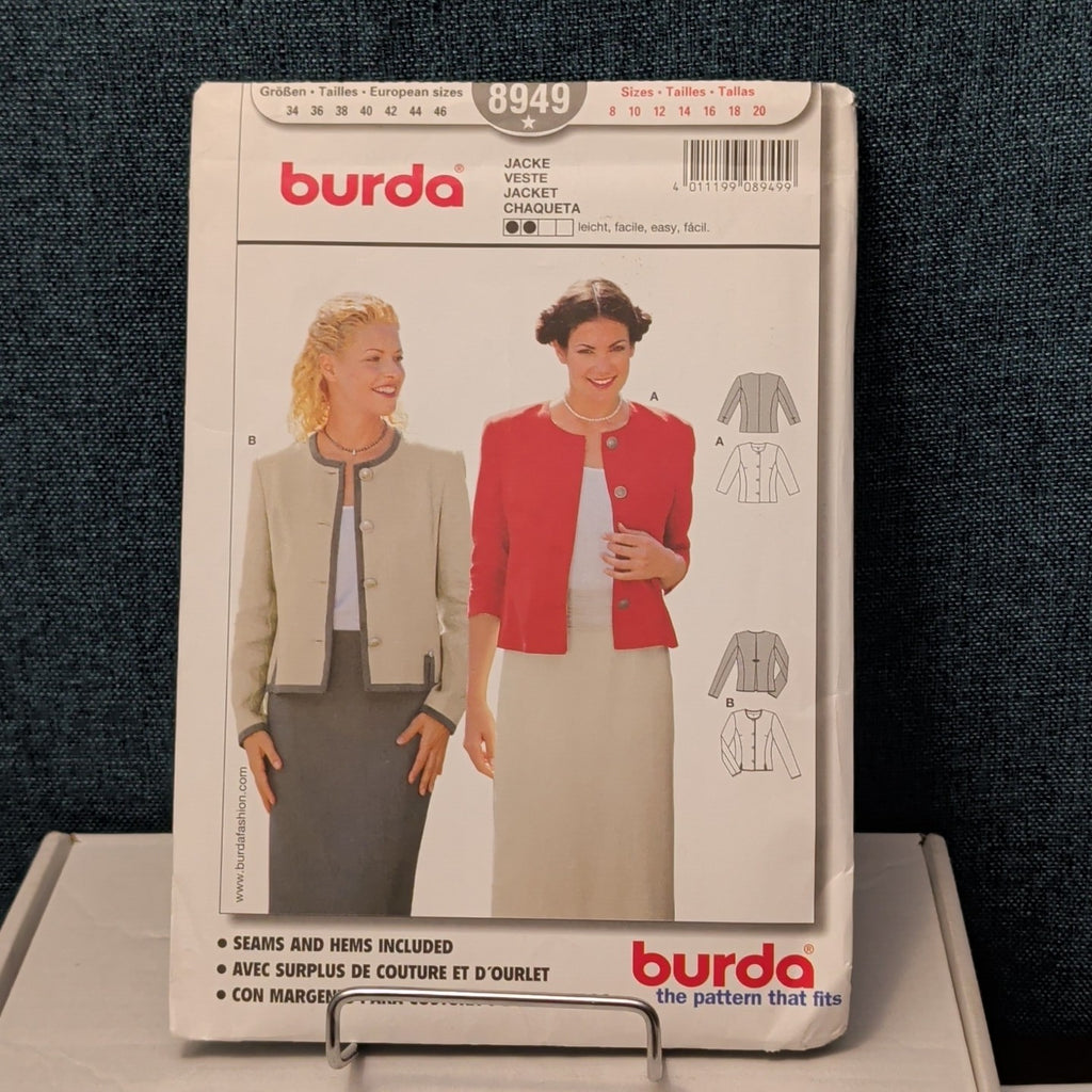 BURDA 8949 Misses Jacket Sewing Pattern | Sizes 8-20 | Easy Chanel Style UNCUT