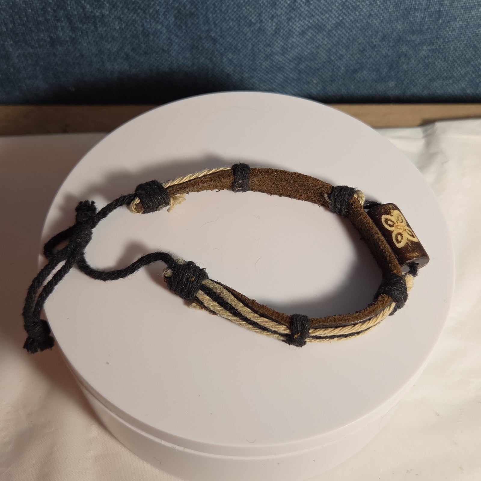 Boho Tribal Leather Cord Bracelet Carved Bead Unisex