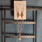 Christmas Tree Necklace Earring Set Gold Tone Enamel Holiday