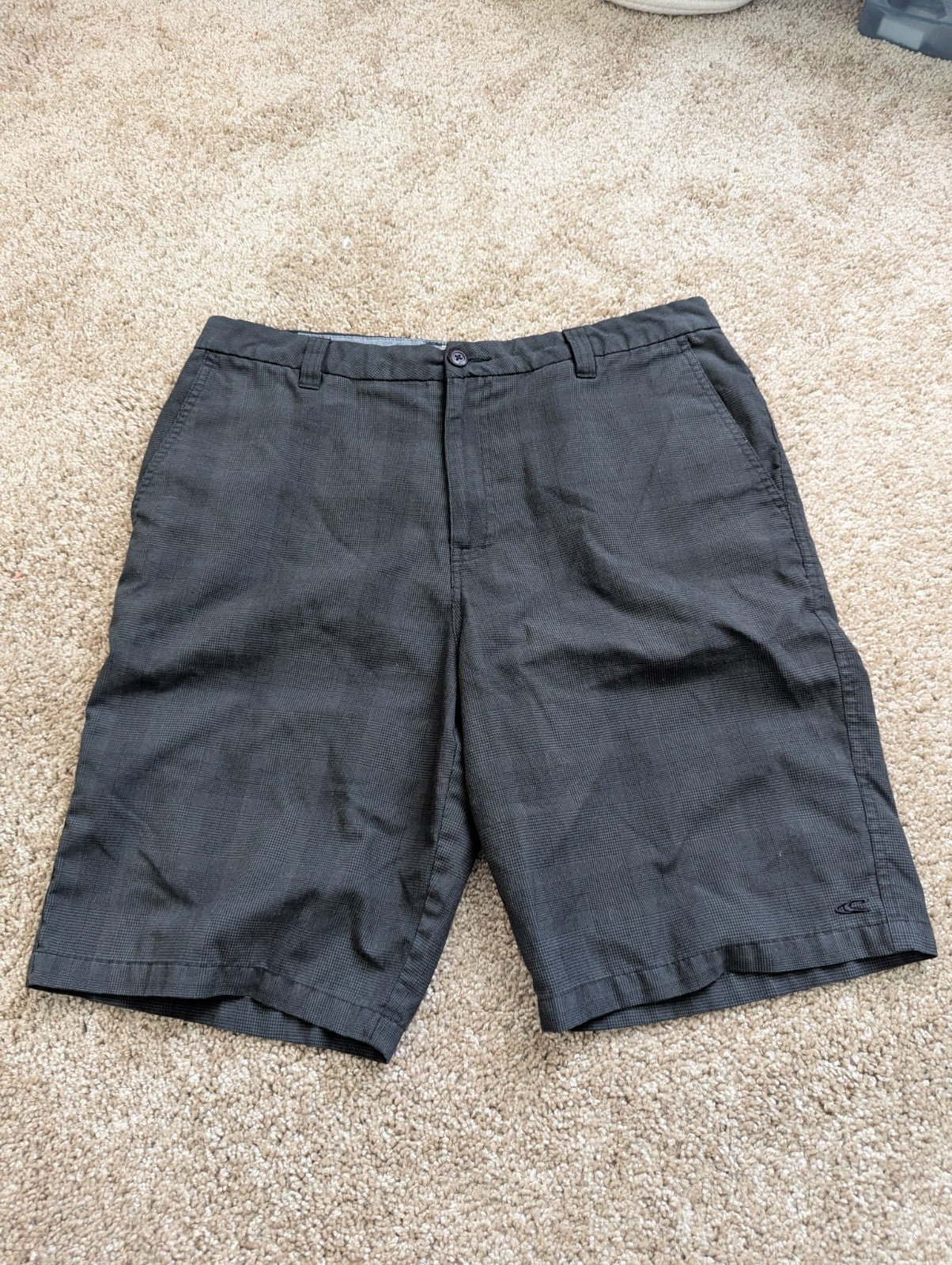 O'Neill Men's Hybrid Flat Front Shorts Size 34 Black Micro Plaid Stretch Chino