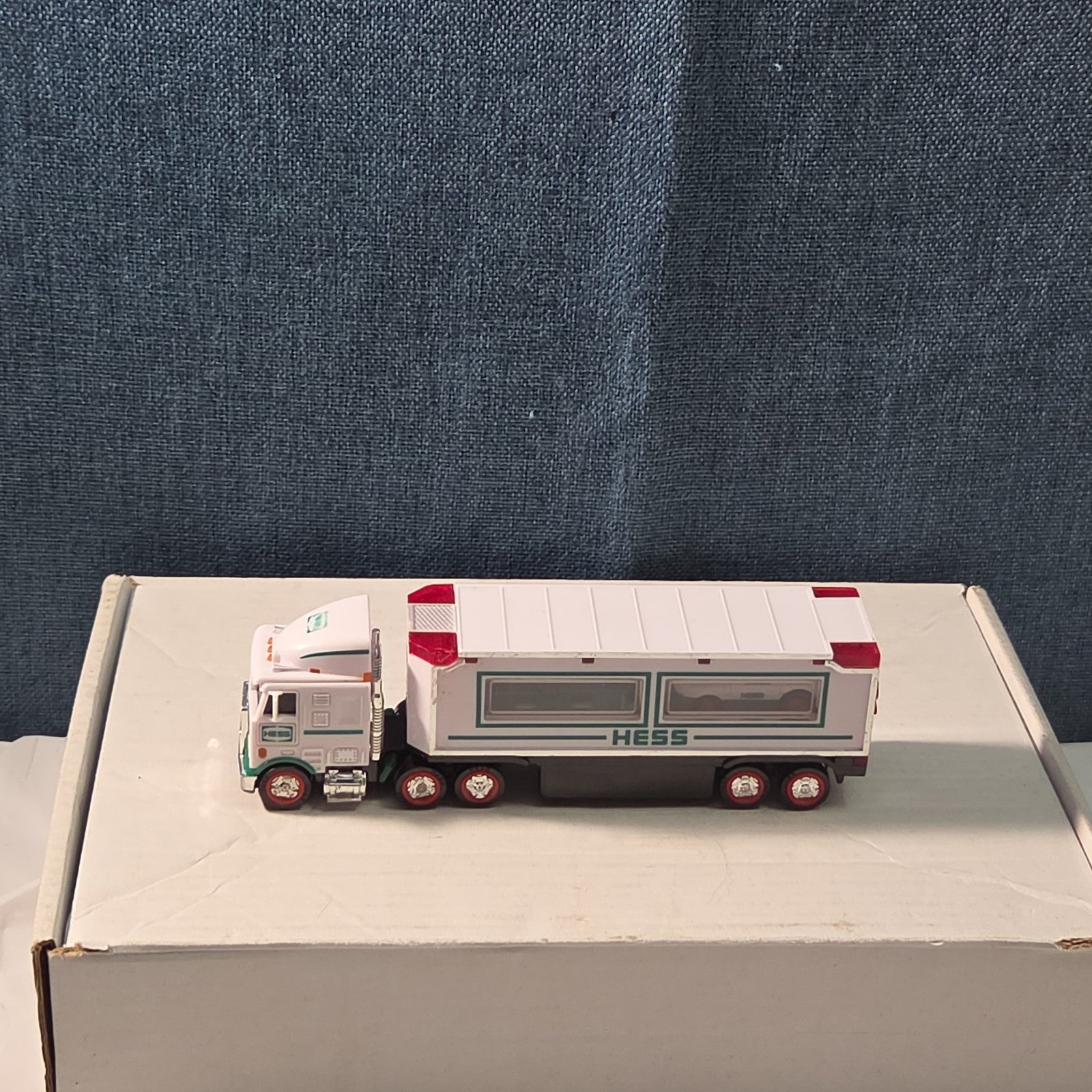 2021 Hess Mini Toy Truck Semi Hauler with Race Car White & Green Collectible