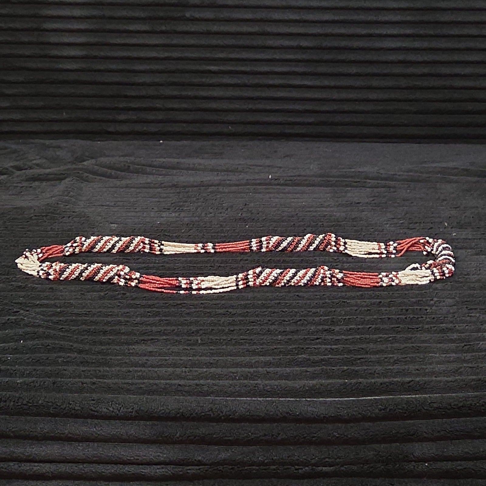Multi-Strand Seed Bead Twisted Necklace Red Black Boho EUC