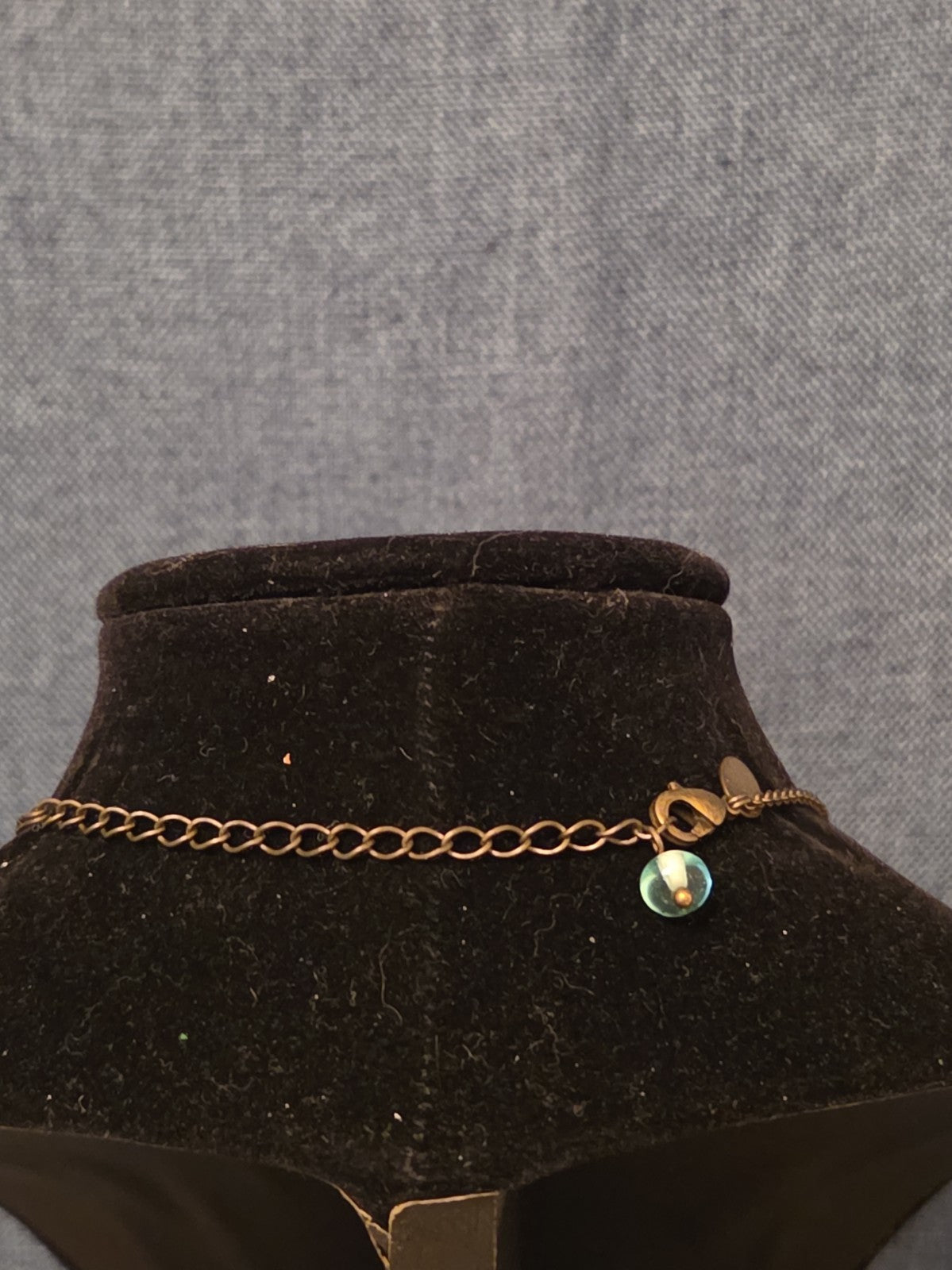 Lia Sophia Blue Bead Double Loop Necklace Antique Gold Tone Boho
