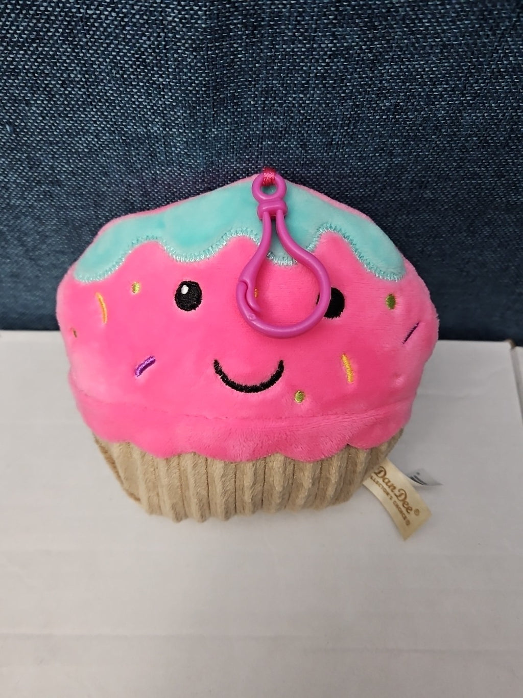 Dan Dee Cupcake Plush Keychain | Pink Happy Face Bag Clip | Kawaii Food Stuffed